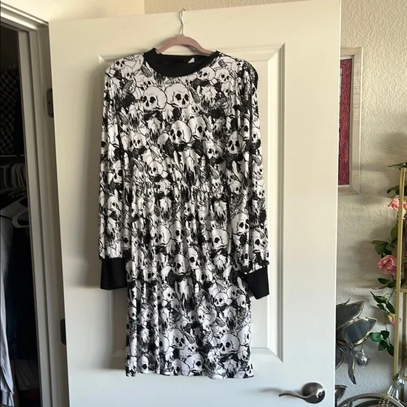 Folter Black and White Skull Print Dress - Picture 1 of 4